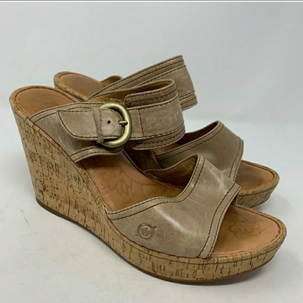 Born leather cork wedge sandals